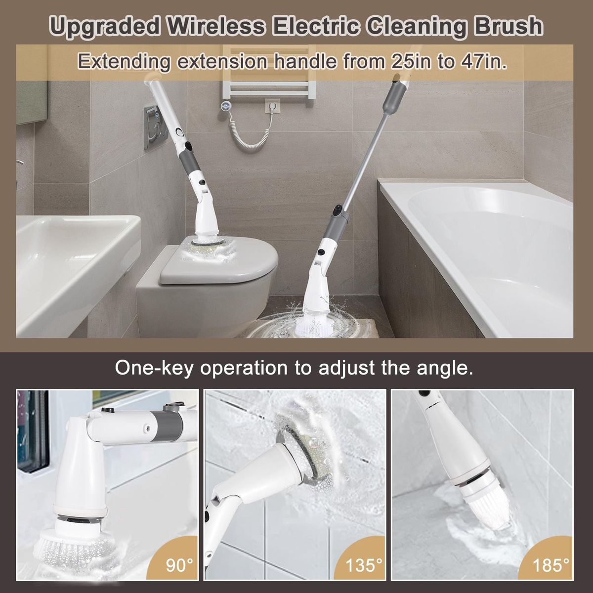 7 IN 1 Electric Spin Scrubber Cordless Handheld Cleaning Brush with Adjustable Extension Handle 6 Brush Heads 1200mAH Battery for Kitchen Bathroom Wall Window Floor