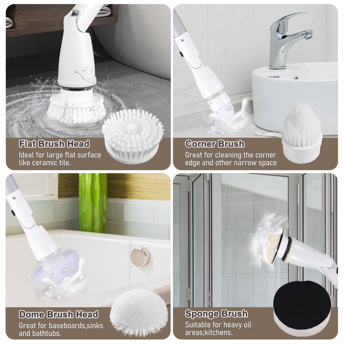 7 IN 1 Electric Spin Scrubber Cordless Handheld Cleaning Brush with Adjustable Extension Handle 6 Brush Heads 1200mAH Battery for Kitchen Bathroom Wall Window Floor