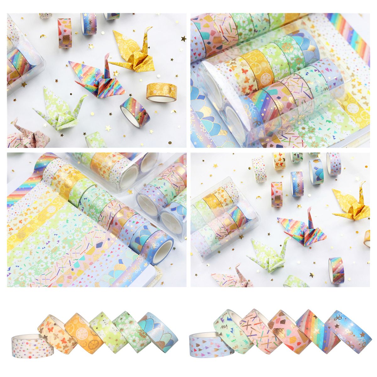 12 Rolls Washi Tape Set Cute Pattern Gold Foil Masking Tape