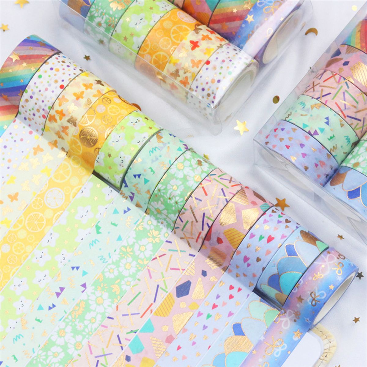 12 Rolls Washi Tape Set Cute Pattern Gold Foil Masking Tape