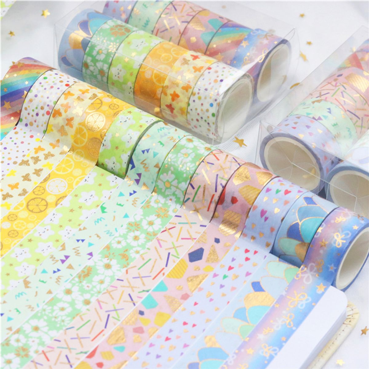 12 Rolls Washi Tape Set Cute Pattern Gold Foil Masking Tape