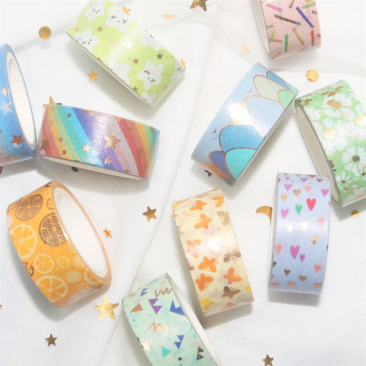 12 Rolls Washi Tape Set Cute Pattern Gold Foil Masking Tape