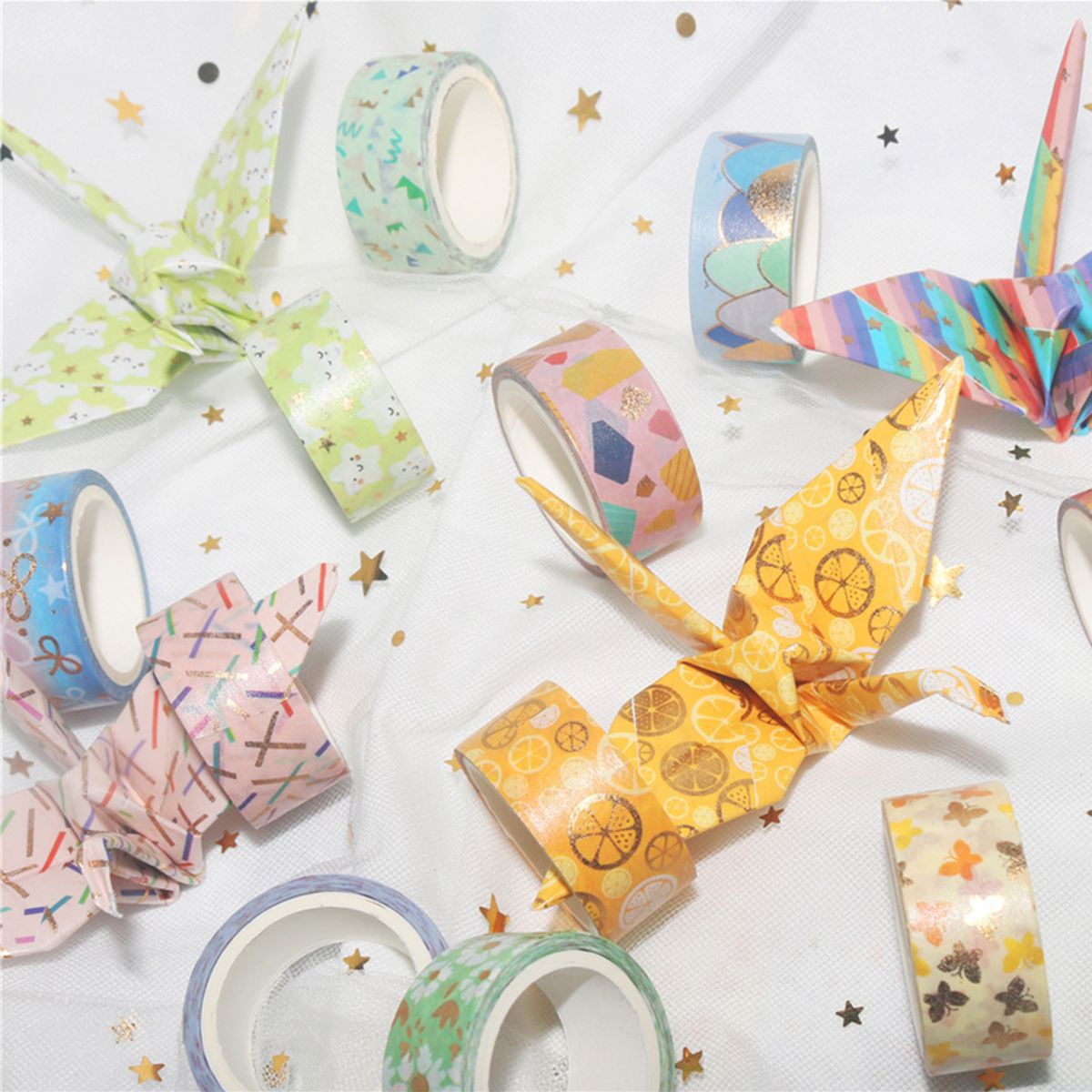 12 Rolls Washi Tape Set Cute Pattern Gold Foil Masking Tape