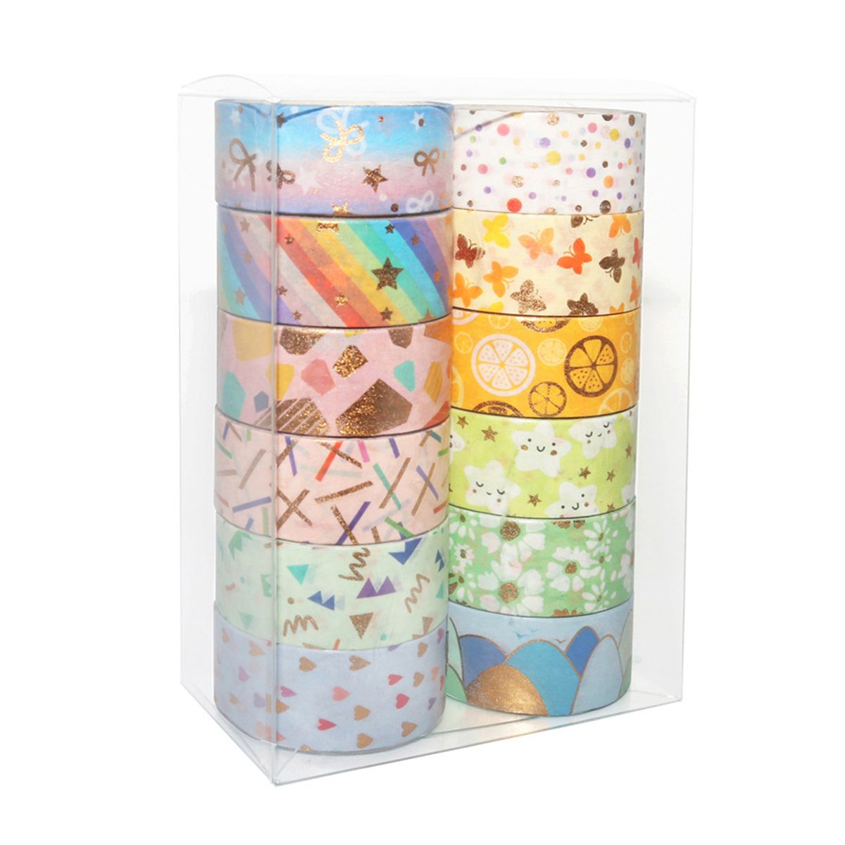 12 Rolls Washi Tape Set Cute Pattern Gold Foil Masking Tape