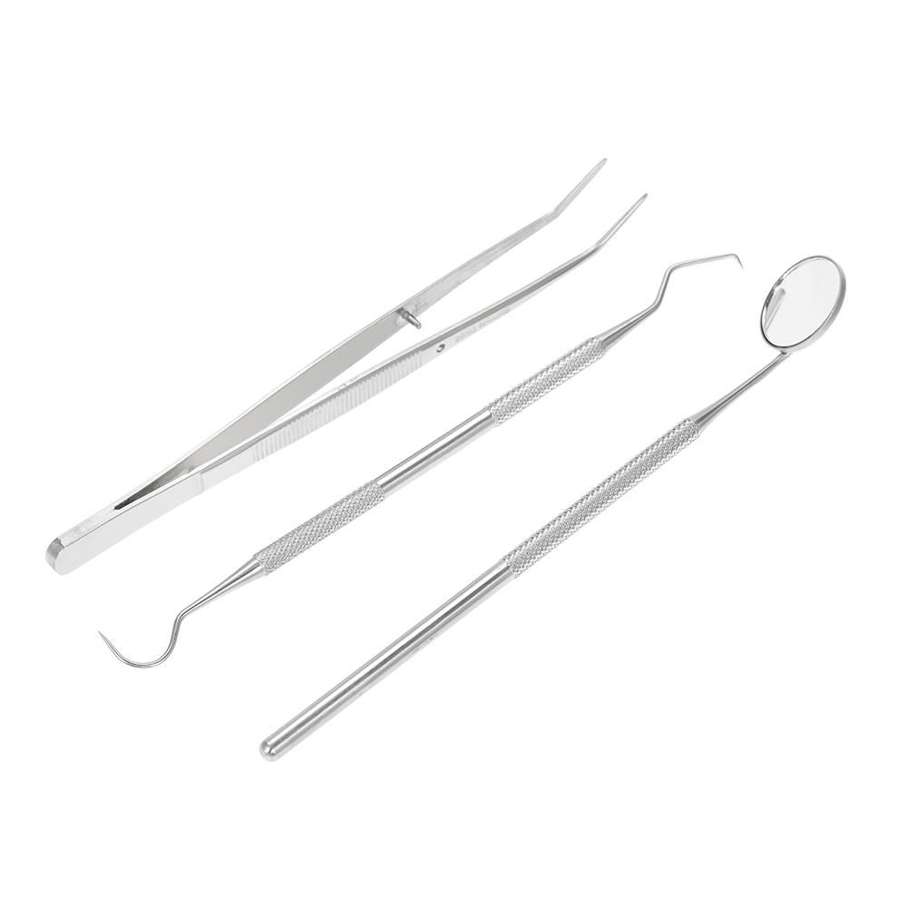 3pcs/pack Dental Hygiene Tools Kit Dentist Set Dental Probe Mirror Tweezers Stainless Steel Teeth Care Cleaning