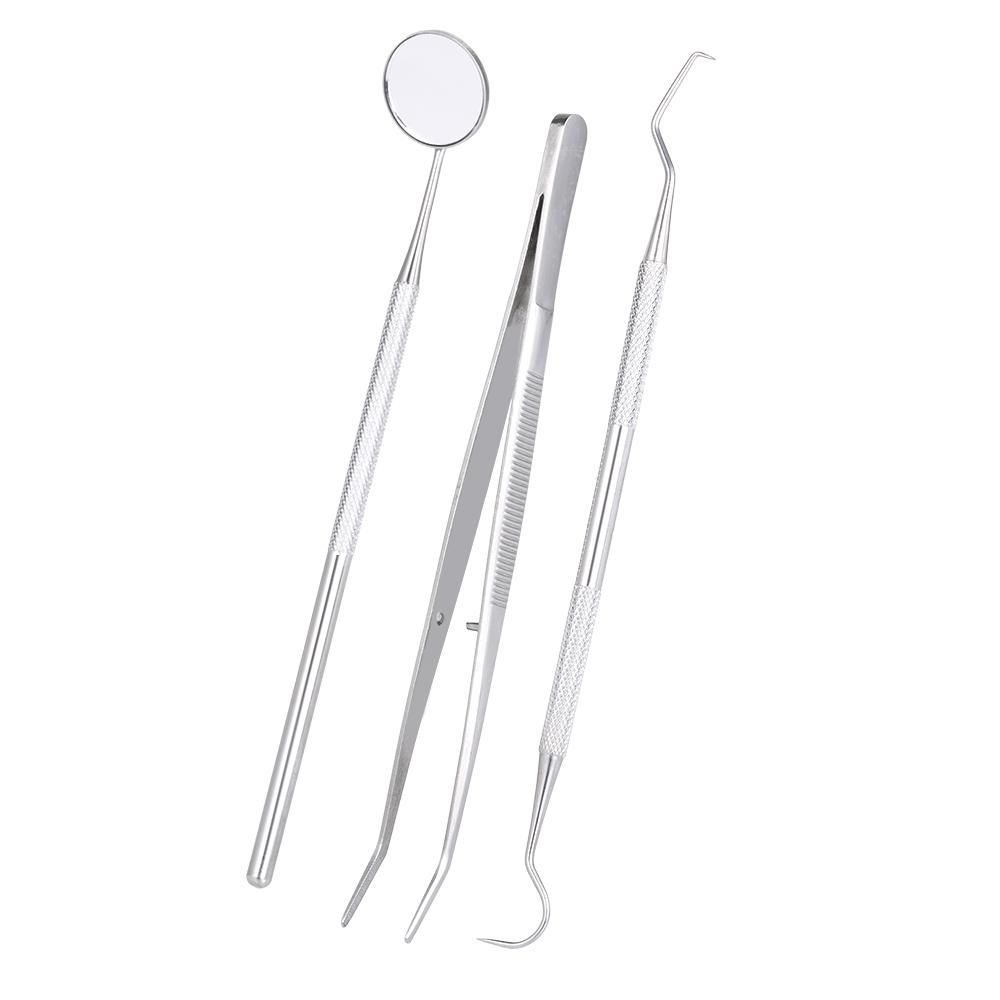 3pcs/pack Dental Hygiene Tools Kit Dentist Set Dental Probe Mirror Tweezers Stainless Steel Teeth Care Cleaning