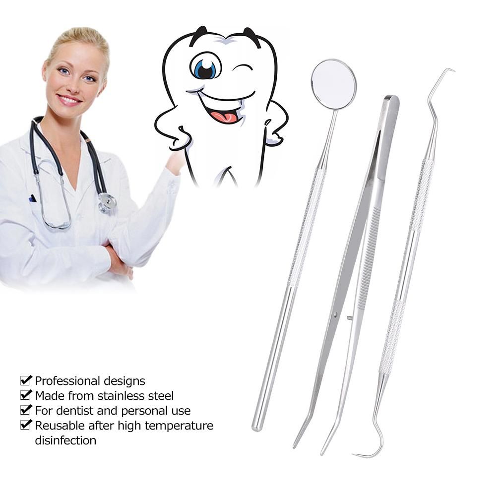 3pcs/pack Dental Hygiene Tools Kit Dentist Set Dental Probe Mirror Tweezers Stainless Steel Teeth Care Cleaning