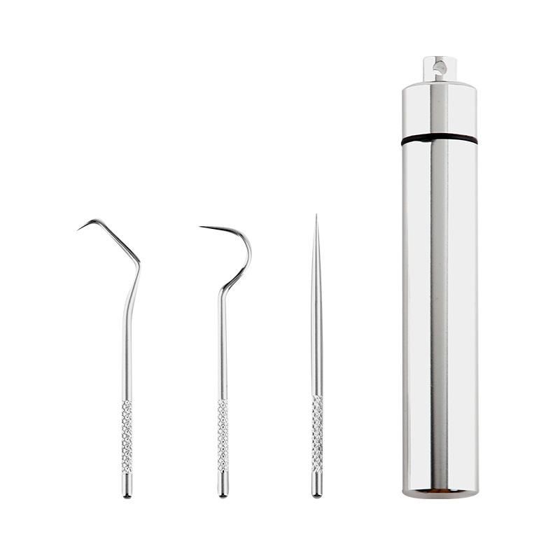 Stainless Steel Toothpick Dispenser Set Metal Dental Floss Tool Portable Holder Camping Equipment Seal Container Cure Dent