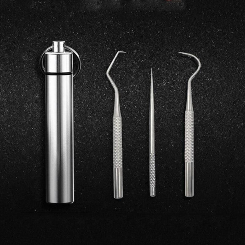 Stainless Steel Toothpick Dispenser Set Metal Dental Floss Tool Portable Holder Camping Equipment Seal Container Cure Dent