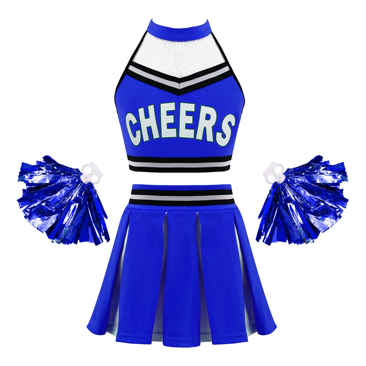 Kids Girls Cheerleader Dance Costume Halter Neck Backless Crop Top With Elastic Waistband Pleated Skirt Cheerleading Uniform