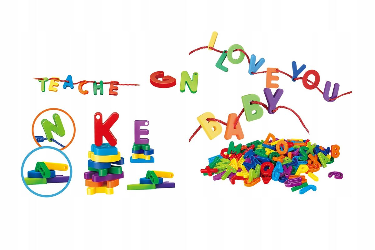 Educational Montessori Learning Alphabet Blocks With String
