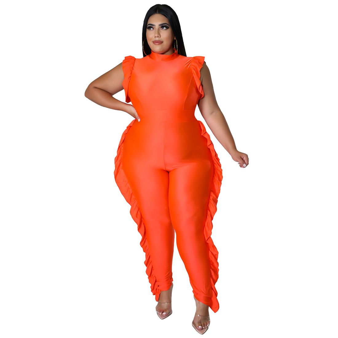 Orange Black Y One-Piece Plus Size Women Clothing Sets Suit Large Size Ladies