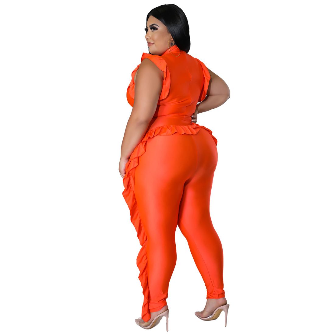 Orange Black Y One-Piece Plus Size Women Clothing Sets Suit Large Size Ladies