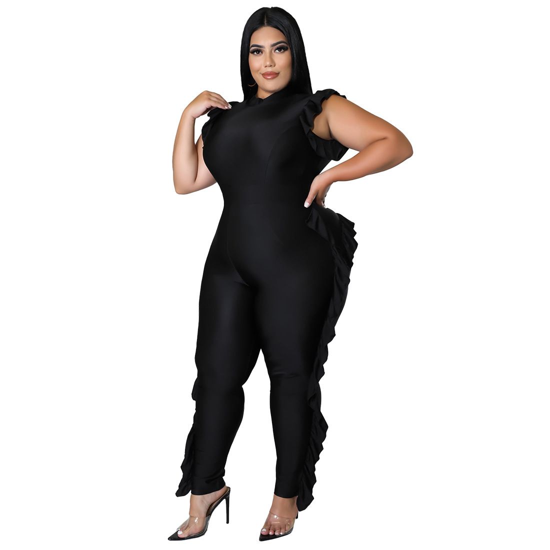 Orange Black Y One-Piece Plus Size Women Clothing Sets Suit Large Size Ladies