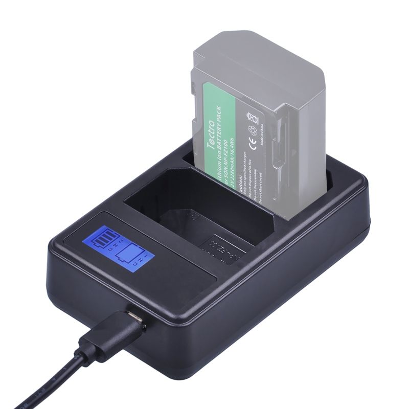 Dual Channel Digital LCD Display Battery Charger With USB Port For Sony NP-FZ100 Battery, Compatible With Sony A9 (ILCE-9)