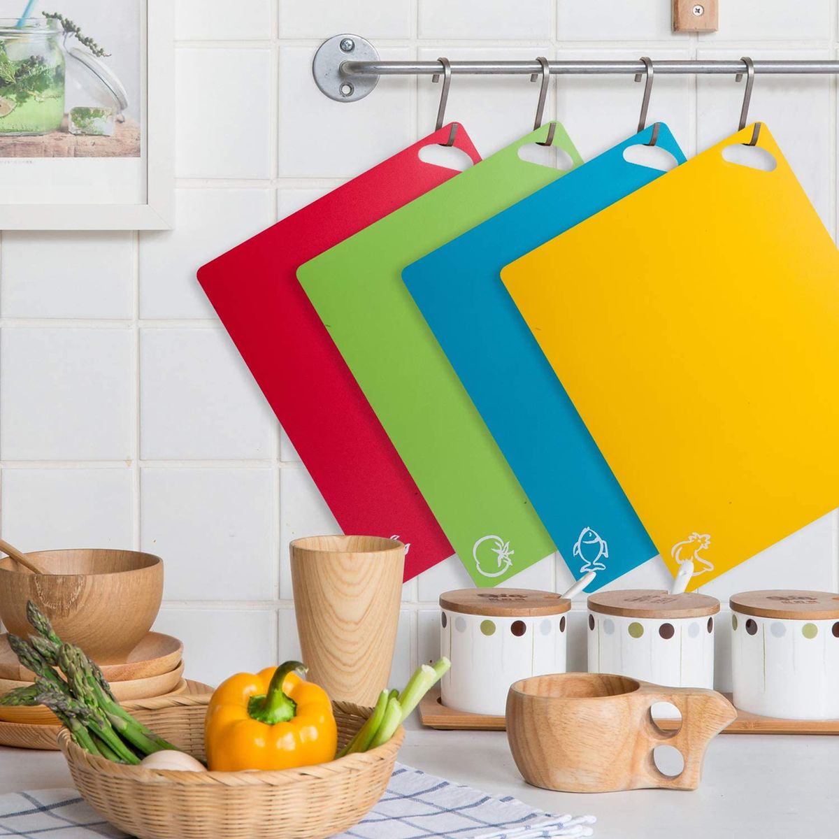4Pcs Flexible Cutting Board Color Coded Set Food-grade