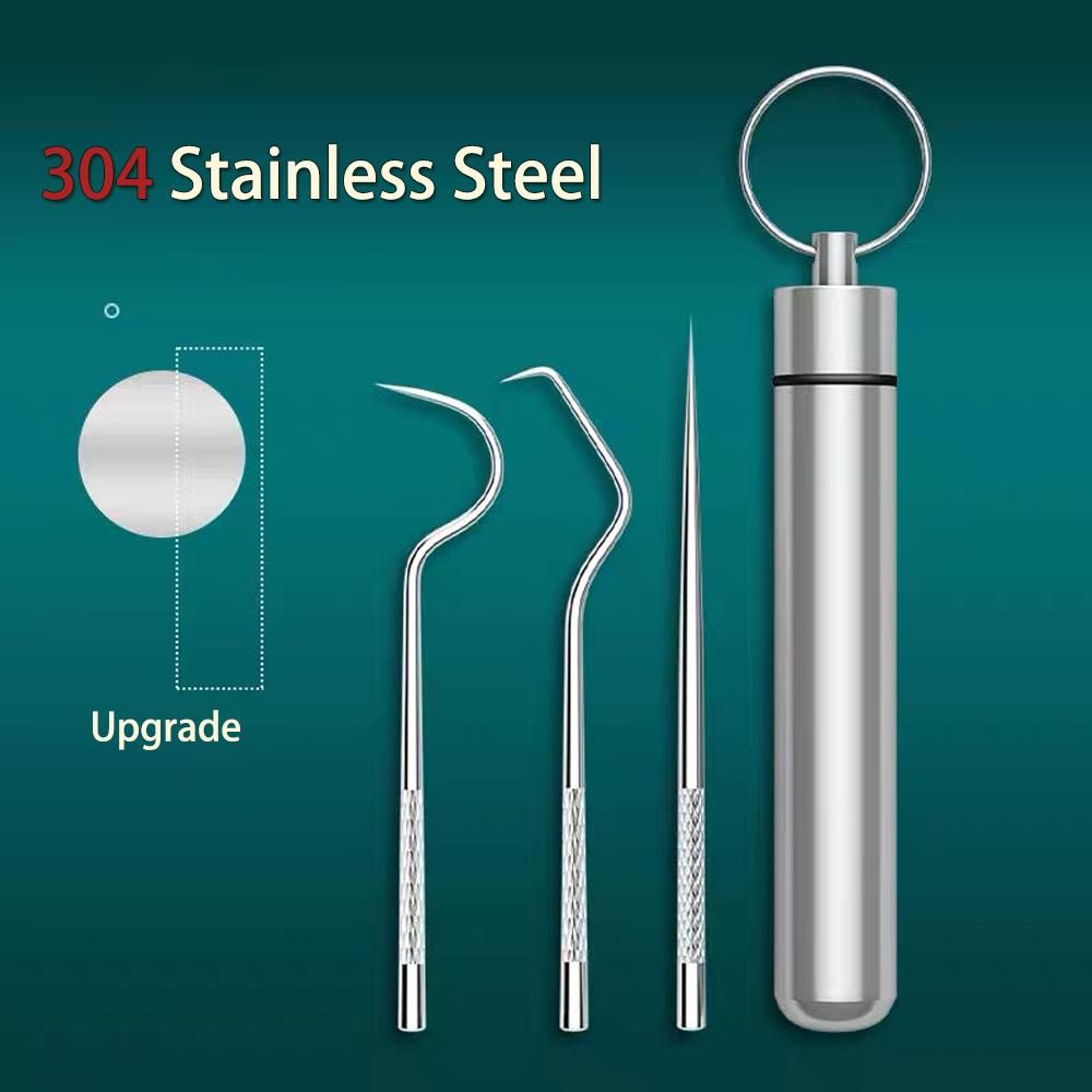 3PCS Toothpick Pocket Set, Reusable Stainless Steel Tooth Cleaning Tools with Holder Case Waterproof Portable Tooth Picker for Outdoor Travel Picnic and Camping