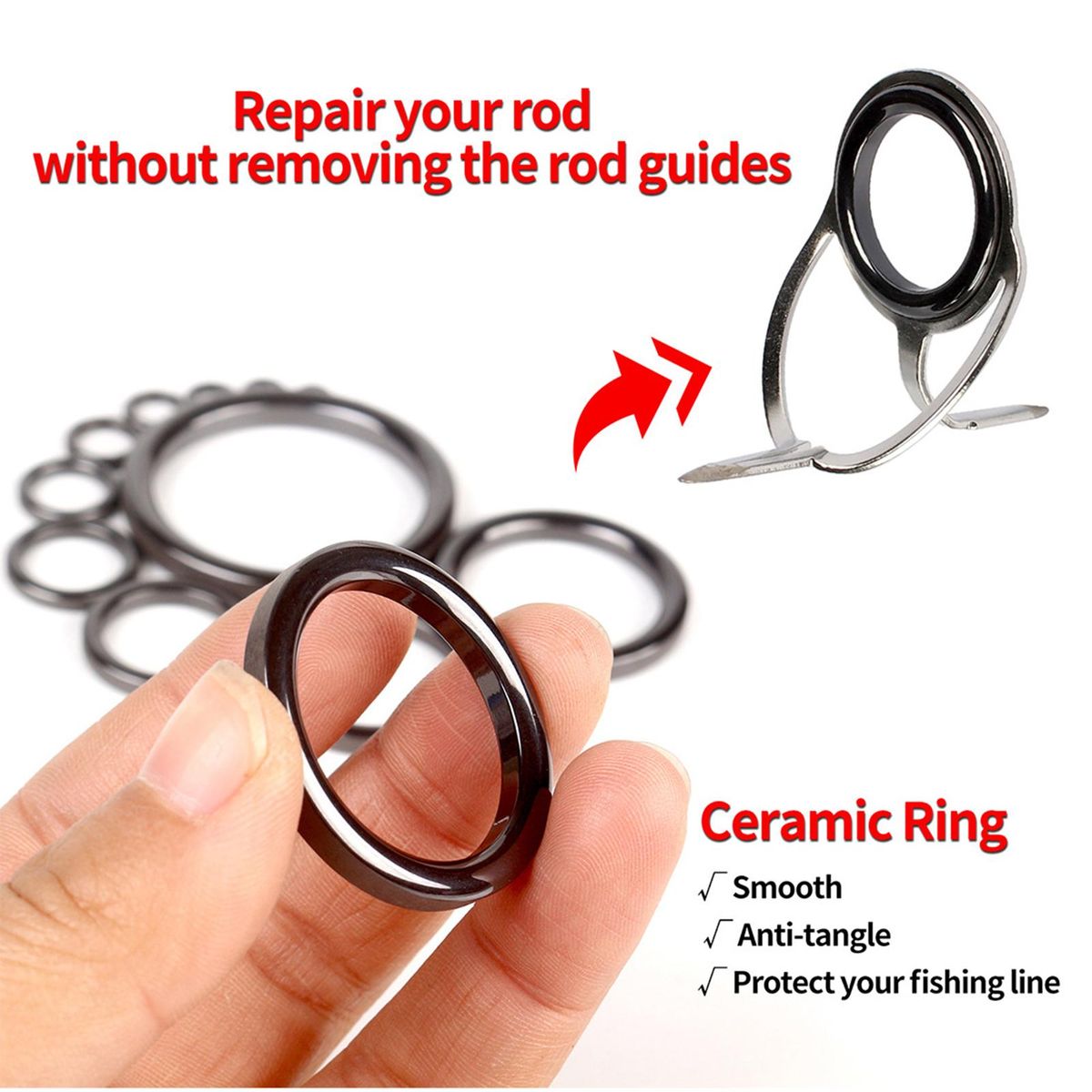 Fishing Rod Guide Repair Kit 40pcs Ceramic Guide Rings Fishing Rod Repair Kit