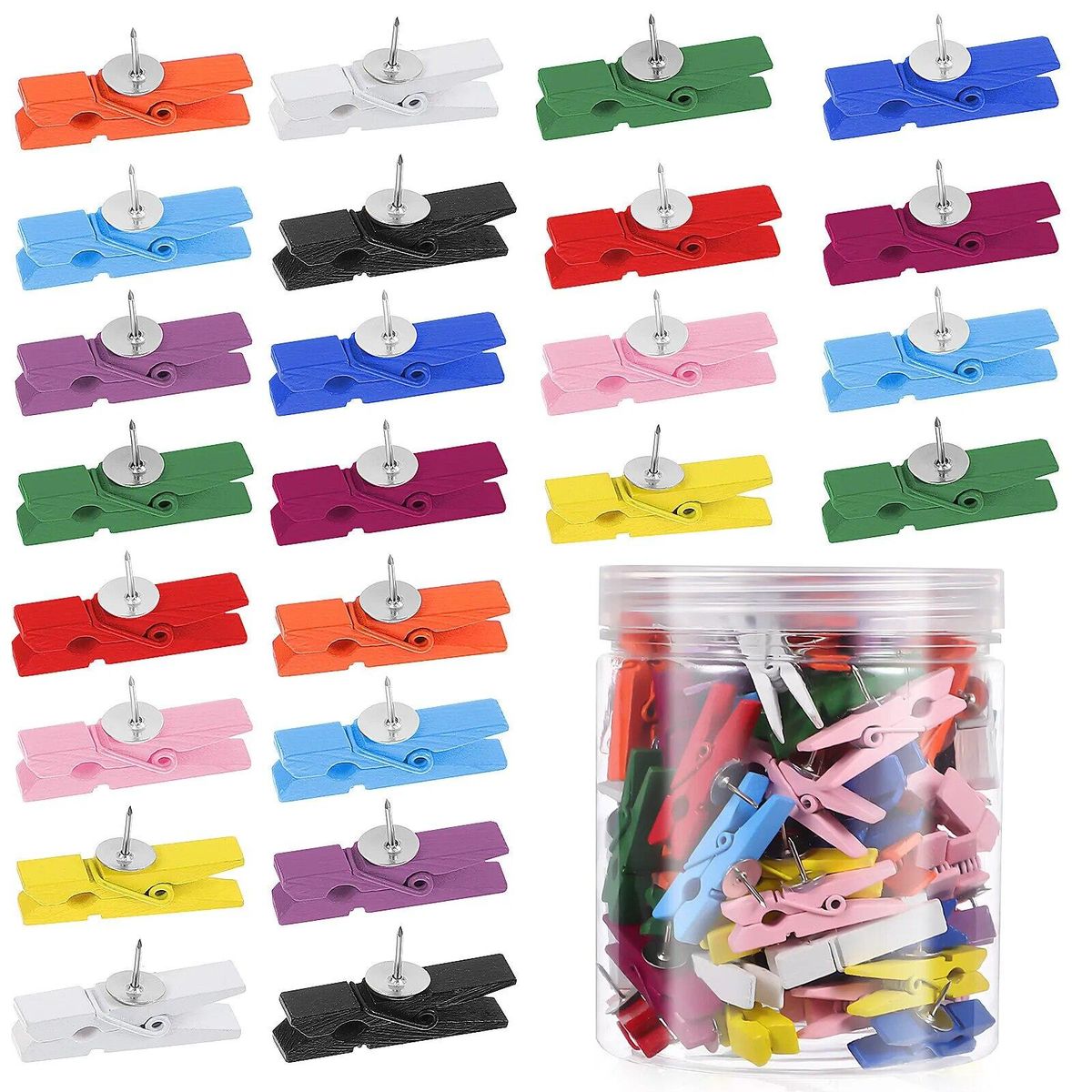 100 Pcs Wooden Clips Push Tacks for Cork Board Artwork for Crafts Projects Photo Supplies