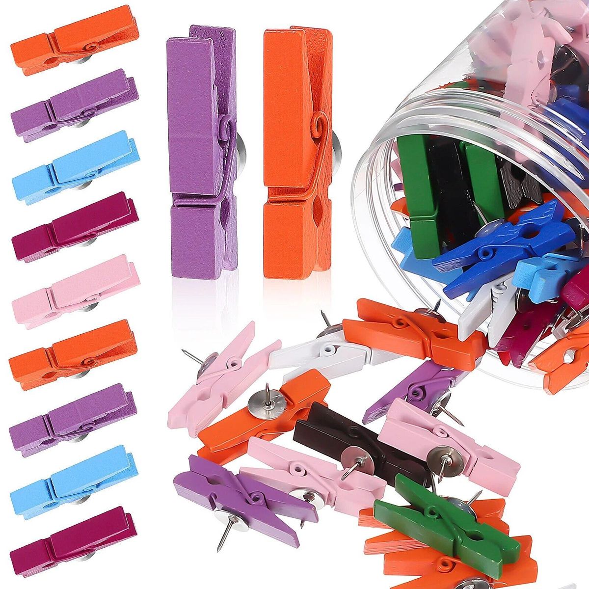 100 Pcs Wooden Clips Push Tacks for Cork Board Artwork for Crafts Projects Photo Supplies