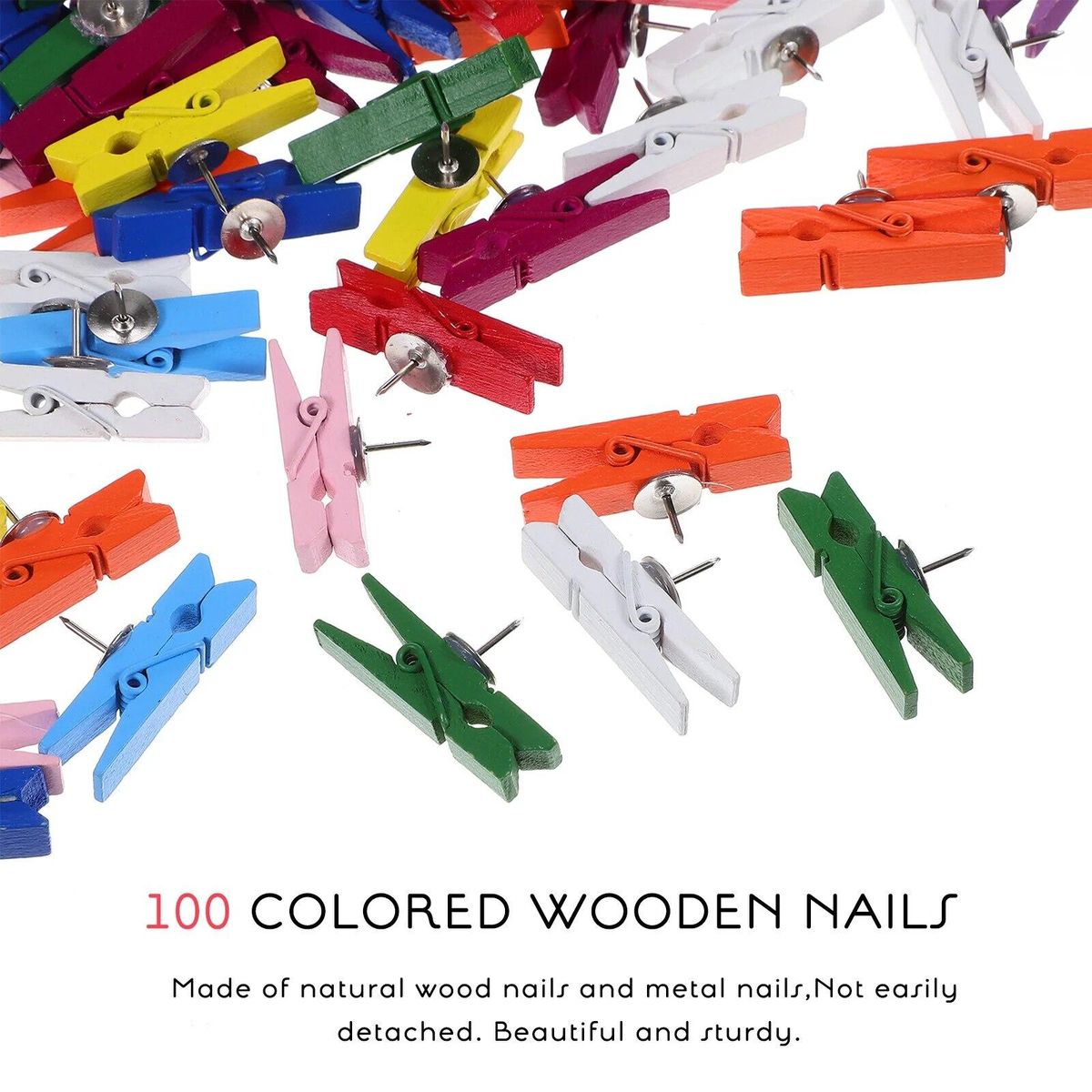 100 Pcs Wooden Clips Push Tacks for Cork Board Artwork for Crafts Projects Photo Supplies