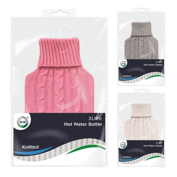 2L Hot Water Bottle For Pain Relief, With Cosy Cover - Grey