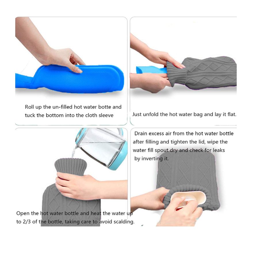 2L Hot Water Bottle For Pain Relief, With Cosy Cover - Grey