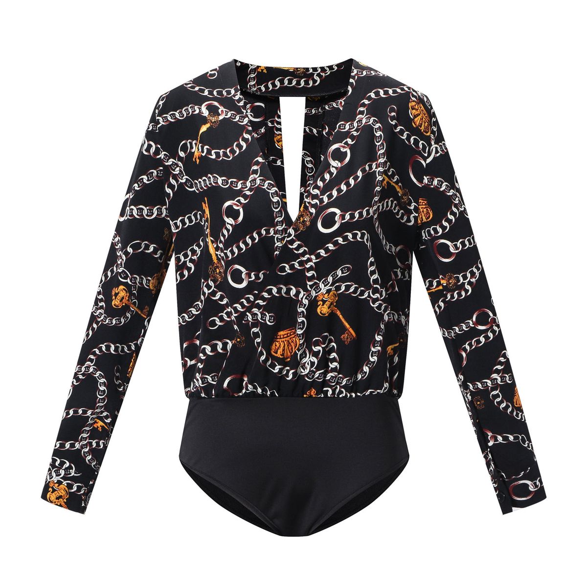 Women Autumn Long Sleeve Sexy Deep V-Neck Jumpsuit Ladies Casual Bodysuit Romper(#Black)