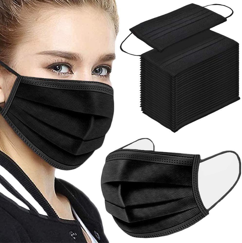 100 Pieces 3-ply Breathable Disposable Face Masks. Black