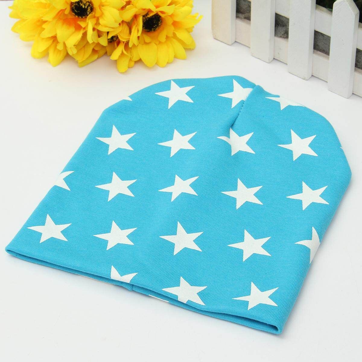 Winter Baby Toddler Kids Stars Pattern Cotton Warm Hat Cap Beanie Scarf Wrap Set Lake Blue