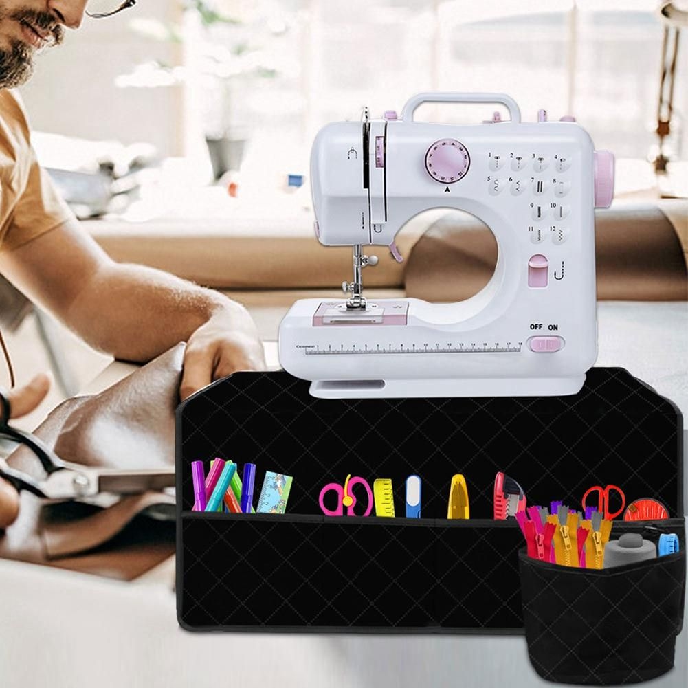 Sewing Organizer Bag Sewing Machine Mat for Table Sewing Storage Pad with Pockets Easy to Fold Storing s Black