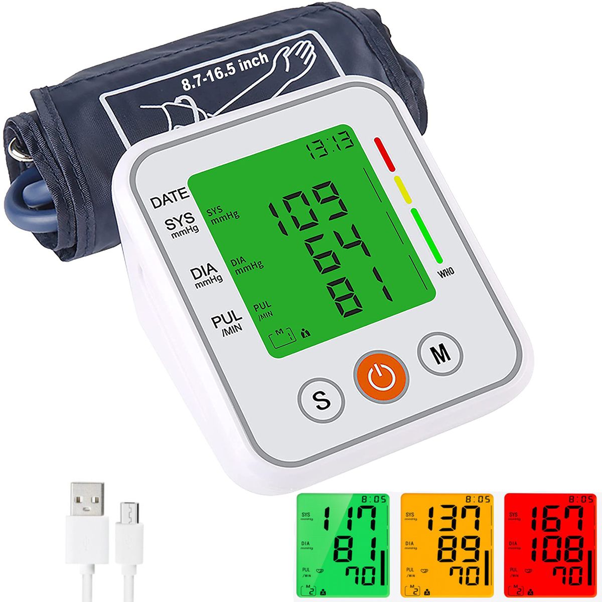 Rechargeable Arm High Blood Pressure Monitor Heartbeat LCD