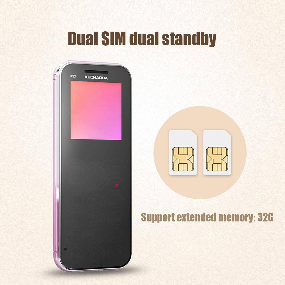 KECHAODA K33 2G Feature Phone Dual SIM 1.44” 32MB BT Dialer 0.08MP Rear Camera With Flash 460mAh Detachable Battery MP3/MP4/FM Mini Mobile Phones for Child Seniors