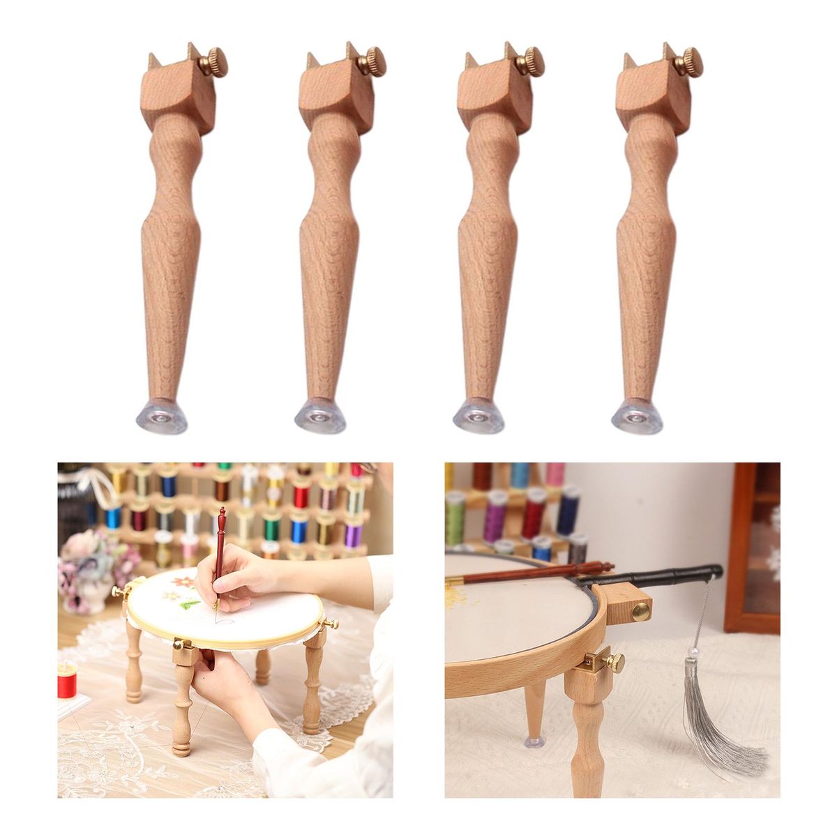 4pcs Cross Stitch Wooden Embroidery Hoop Stand Legs DIY Needlework
