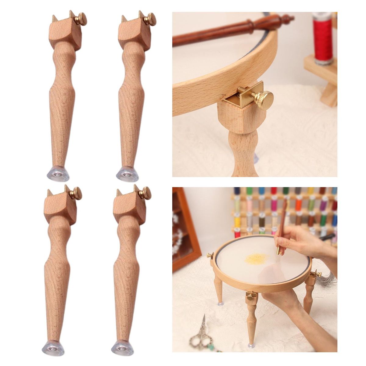 4pcs Cross Stitch Wooden Embroidery Hoop Stand Legs DIY Needlework