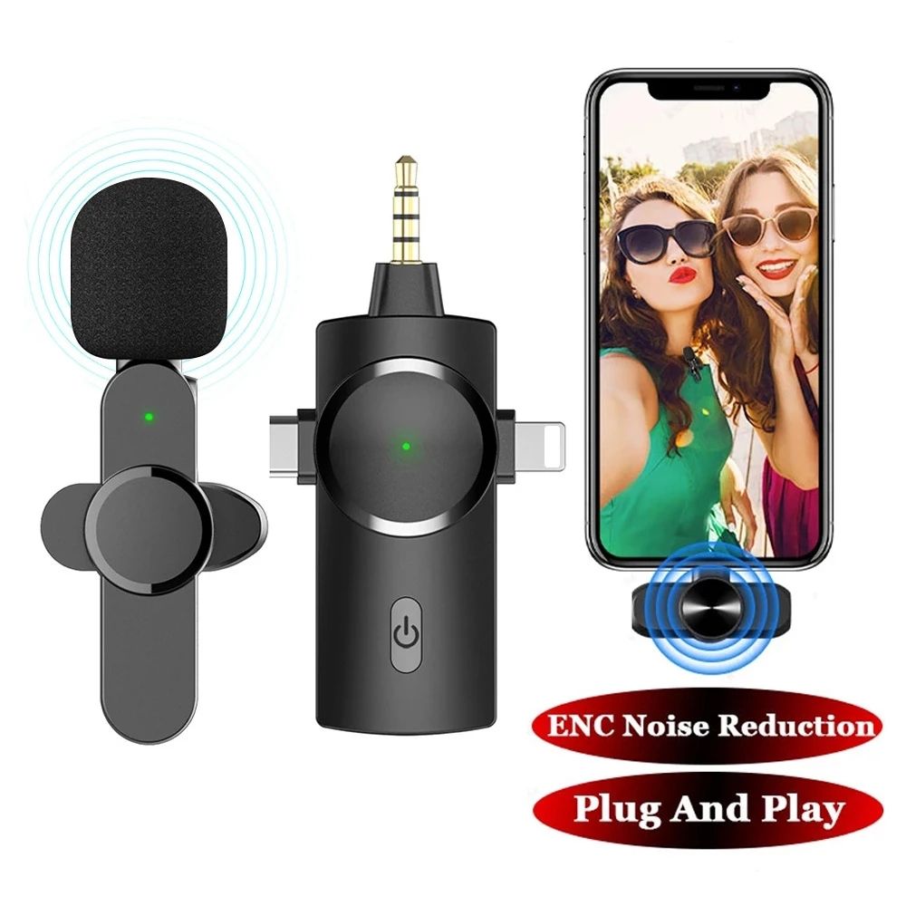 3 In 1 Lavalier Microphone Plug And Play 3.5mm Smart Noise Cancelling 120m Wireless Transmission Wireless Microphone