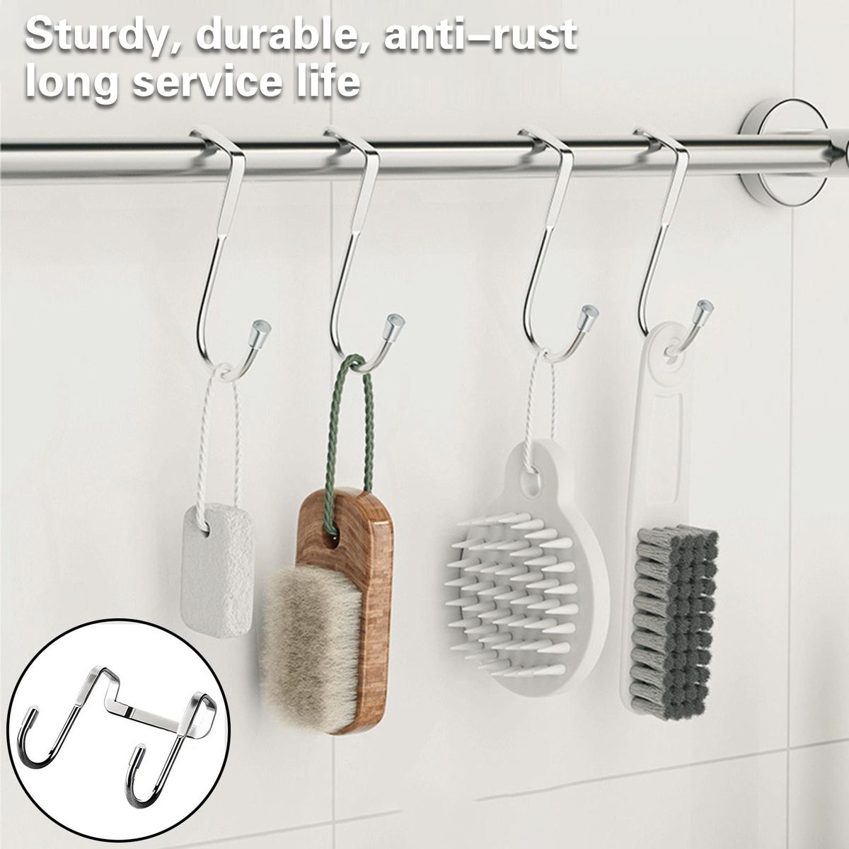 Stainless Steel S-shape Double Hook Versatile Door Hanger for Kitchen Silver