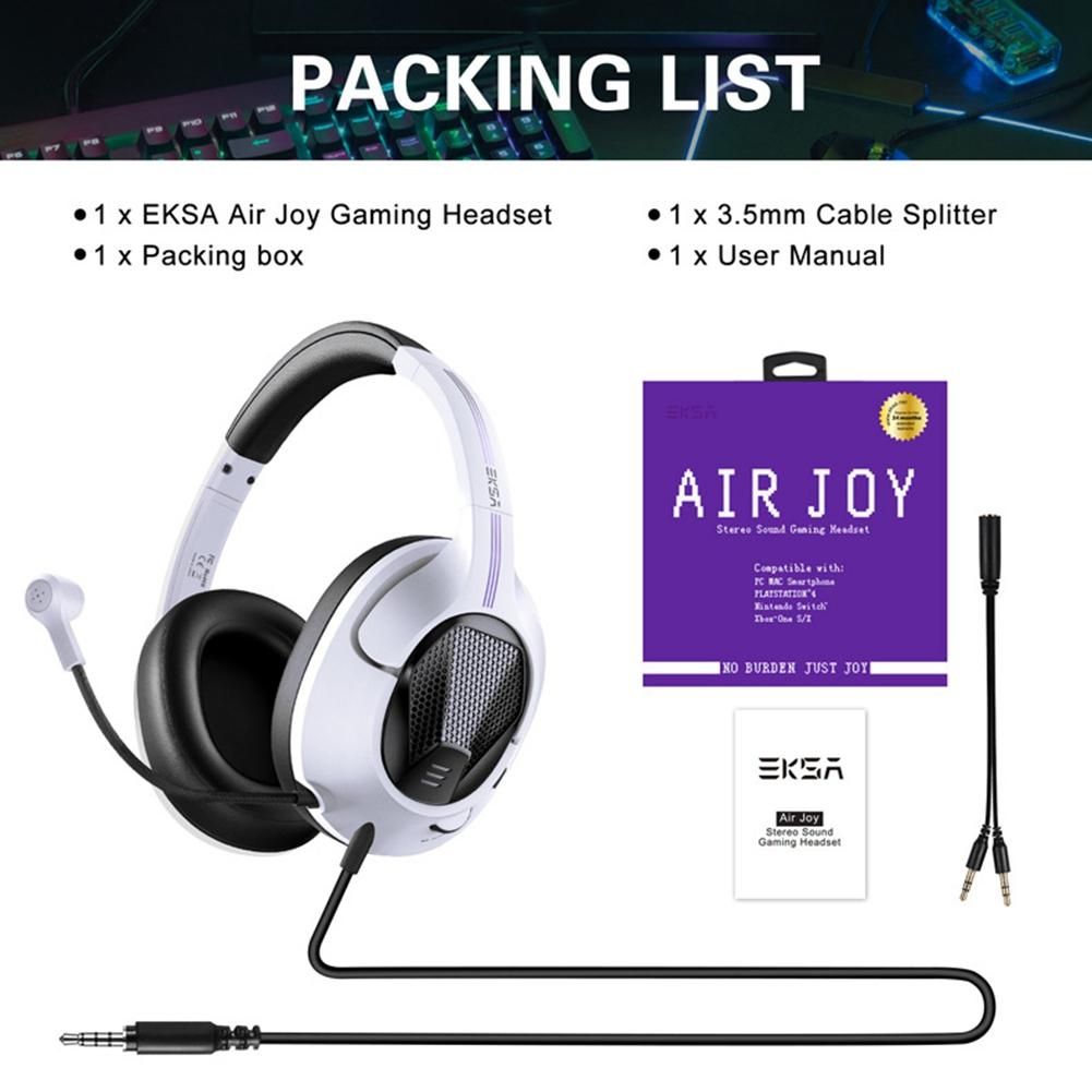 EKSA Gaming Headset 3.5mm Stereo Wired Headphones with Microphone Noise Cancelling for PC/Xbox One/Nintendo Switch-White