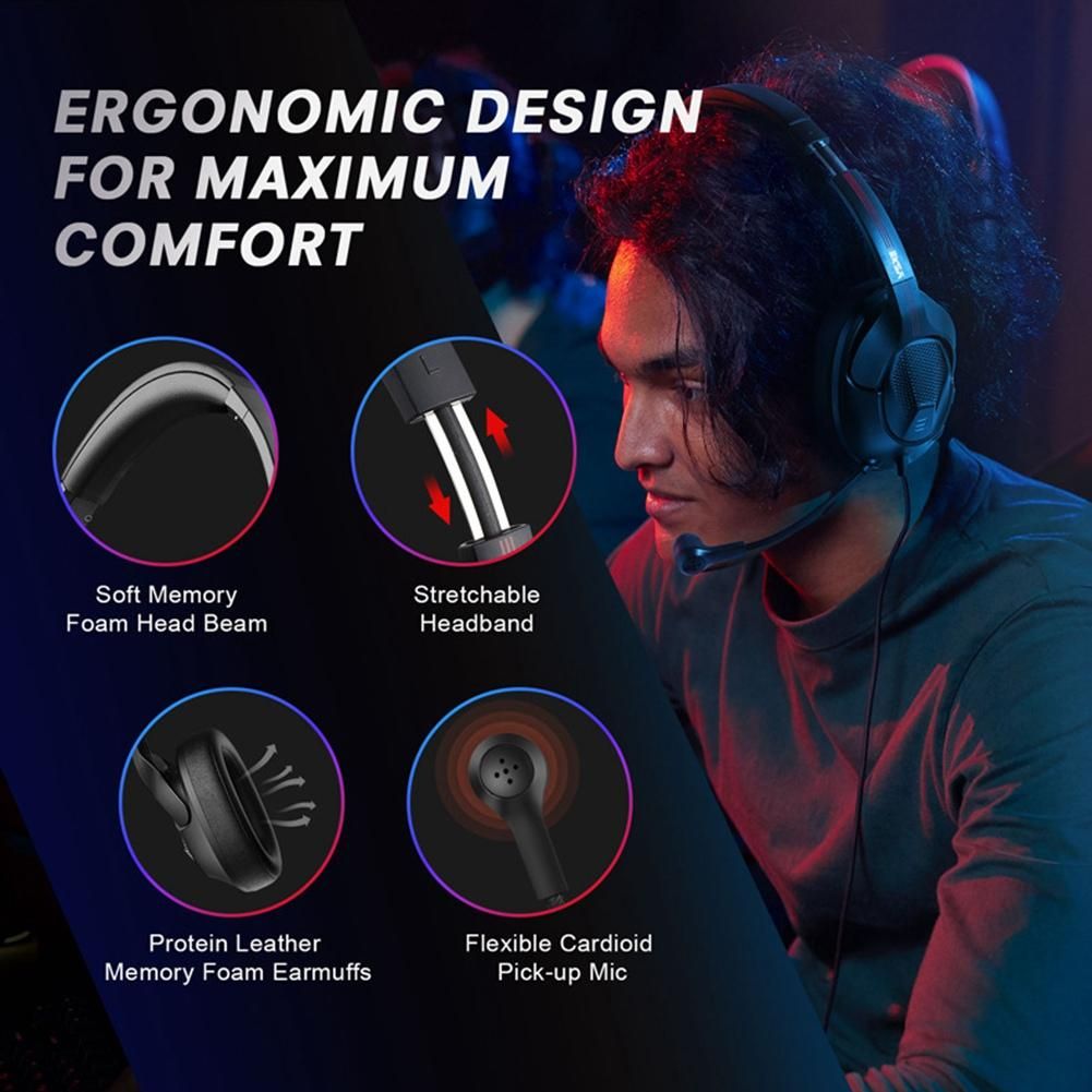 EKSA Gaming Headset 3.5mm Stereo Wired Headphones with Microphone Noise Cancelling for PC/Xbox One/Nintendo Switch-White