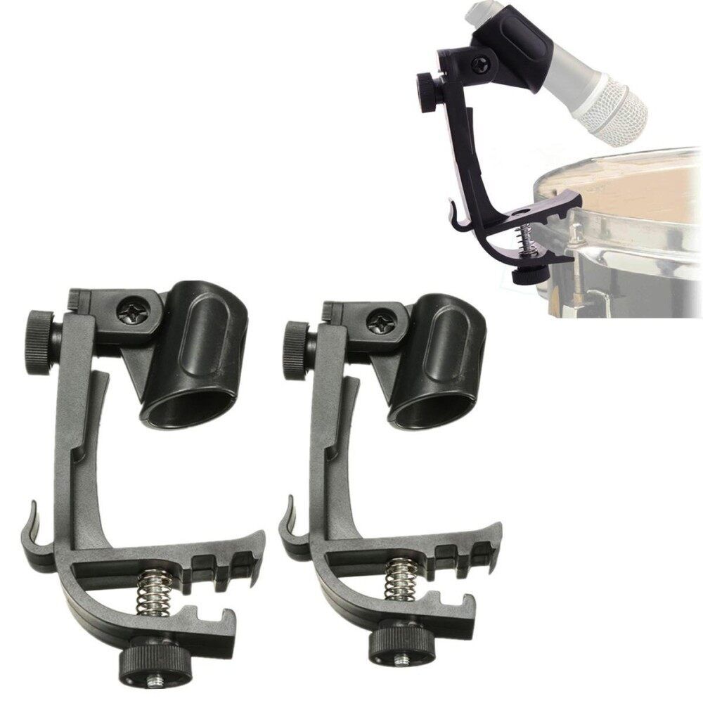 2X Adjustable Clip On Drum Rim Shock Mount Microphone Mic Clamp Holder (2-Pack)