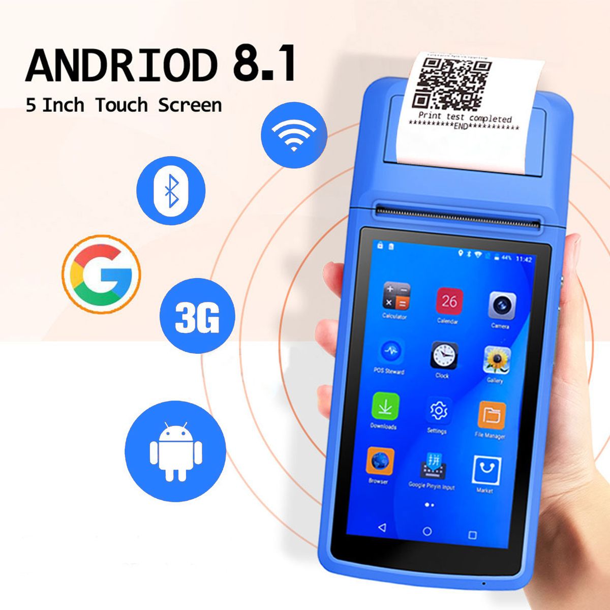 M296B Portable Bluetooth Android POS Machine Barcode Scanner 1D/2D Receipt Printer Touch Screenortable Bluetooth Android POS Machine Barcode Scanner 1D/2D Receipt Printer Touch Screen