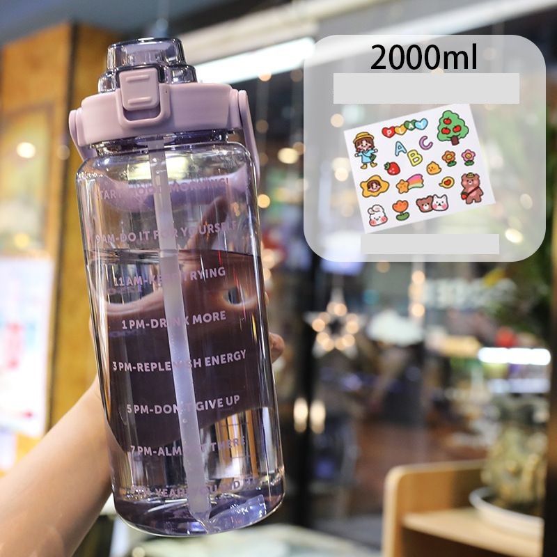 2000ml Bottle Motivational Water Bottle, Phone Stand - PINK