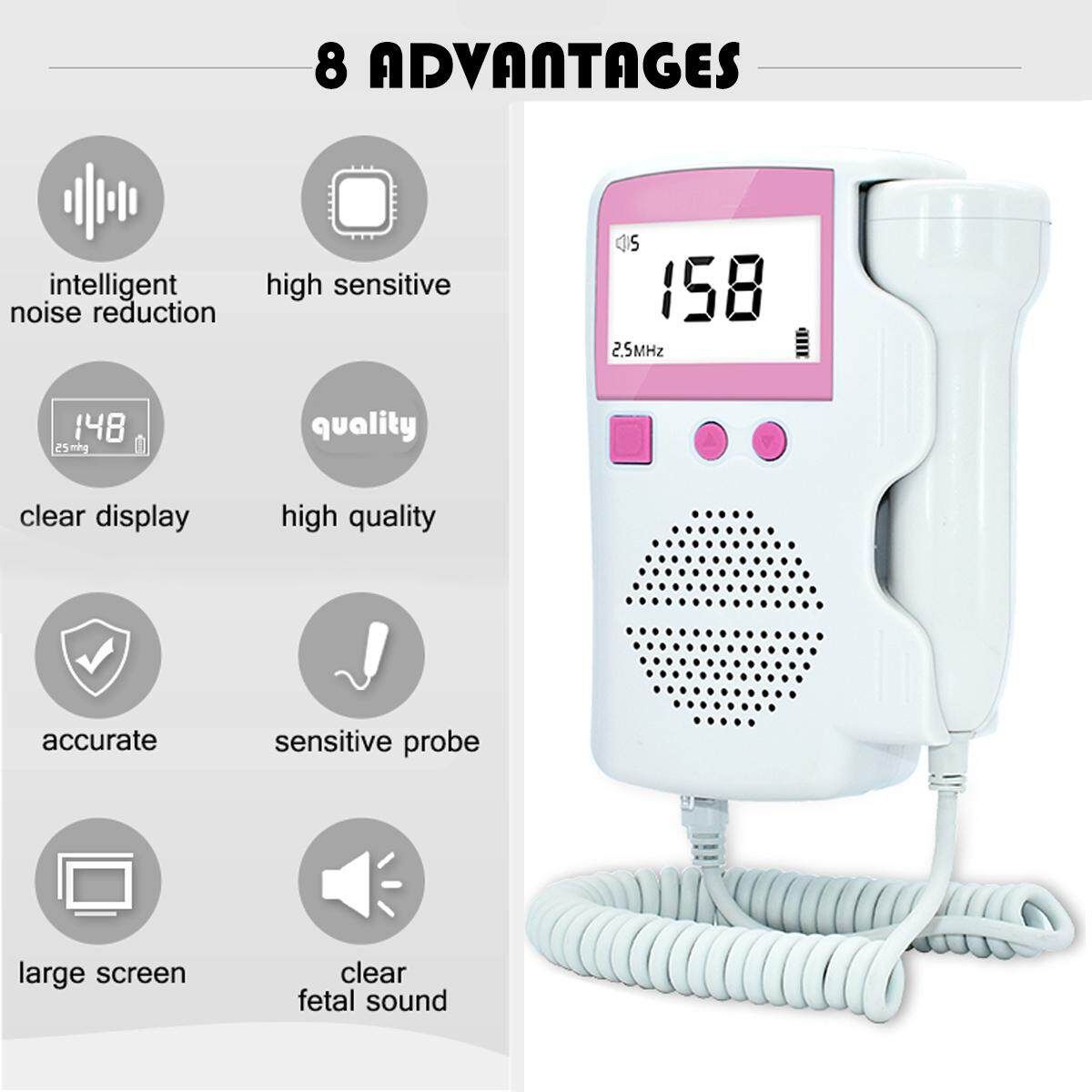 Heart Rate Pocket Fetal Doppler Ultrasound Baby Prenatal Scan Probe Heartbeat Sound Detector Accuracy ±2BPM