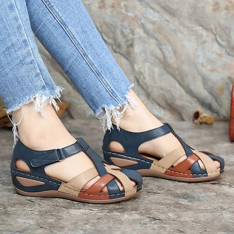 Women Leather Wedge Sandals(red）