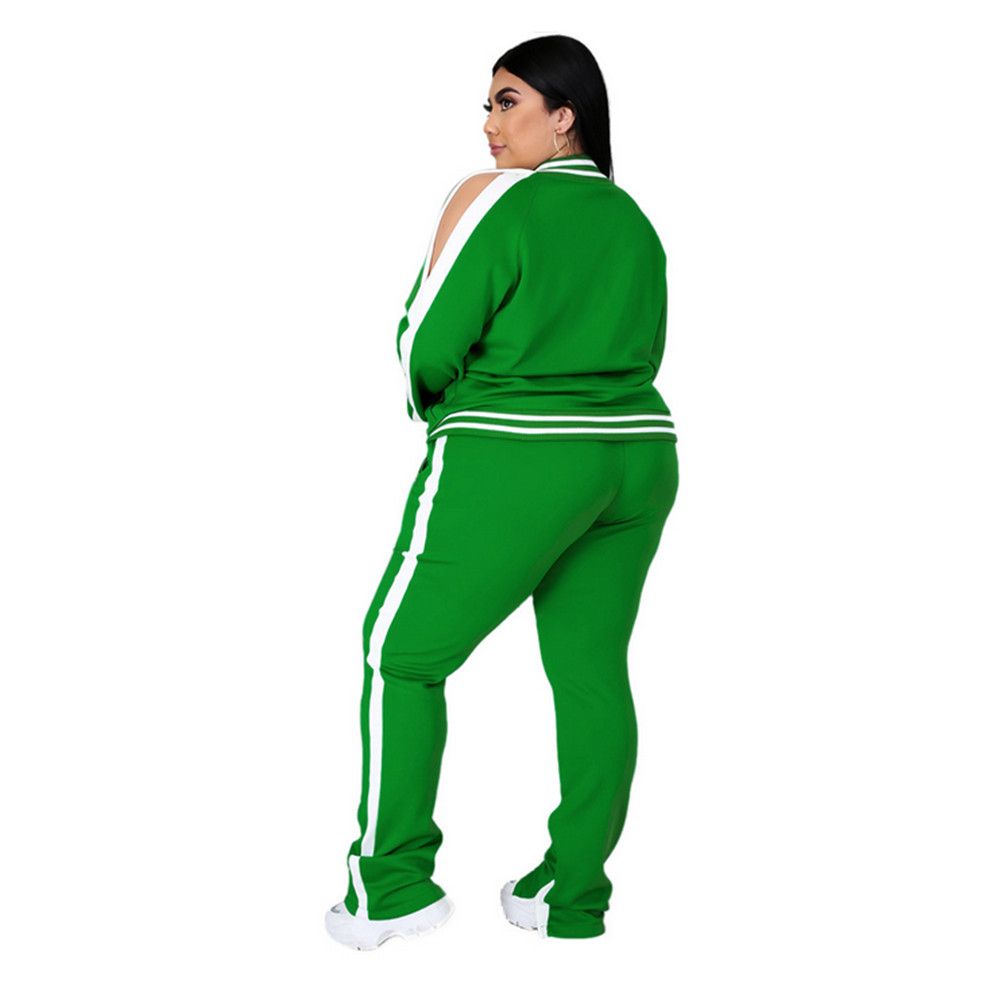 Women Plus Size Clothing 2 Piece Set Long Sleeve Sweatshirt-Green