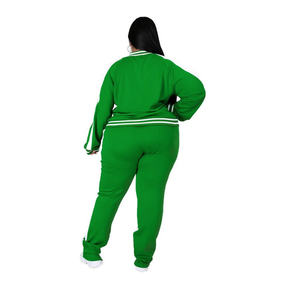 Women Plus Size Clothing 2 Piece Set Long Sleeve Sweatshirt-Green