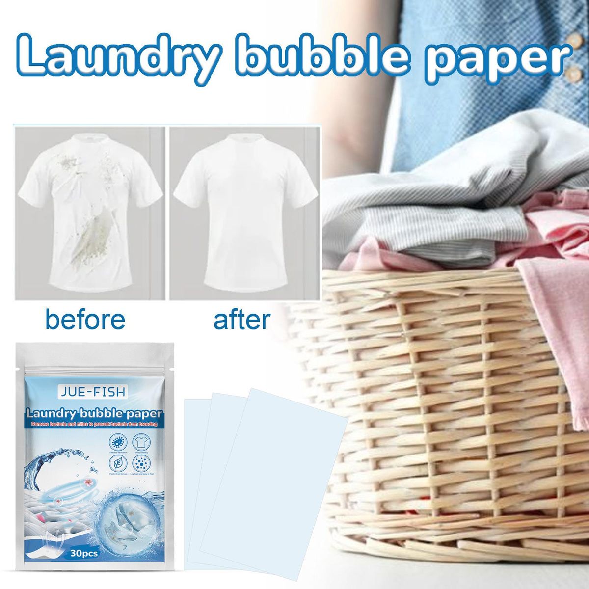 30pcs/pack Laundry Bubble Sheets Cleaning & Stain Removal Household Concentrated