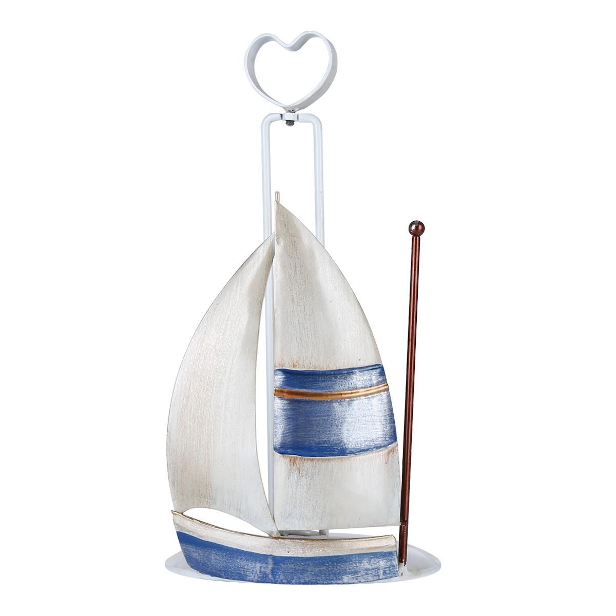 Tooarts Sailing Boat Paper Towel Holder Iron Paper Holder Bath Paper Rack Toilet Organizer Kitchen Paper Towel Holder Tabletop Decoration