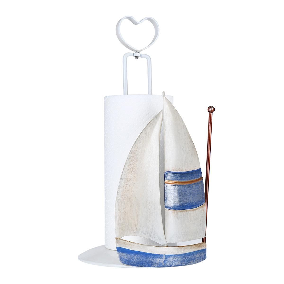 Tooarts Sailing Boat Paper Towel Holder Iron Paper Holder Bath Paper Rack Toilet Organizer Kitchen Paper Towel Holder Tabletop Decoration