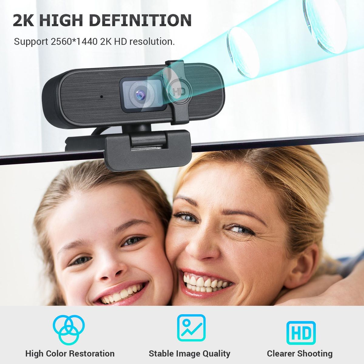 USB Webcam 2K High-definition Web Camera with Microphone Fixed Focus Computer Camera Conference Cam Driver Free Video Webcam Clip-on Camera for Laptop Desktop Computer